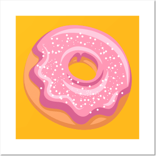 Cute Pink Donut with Powdered Sugar Posters and Art